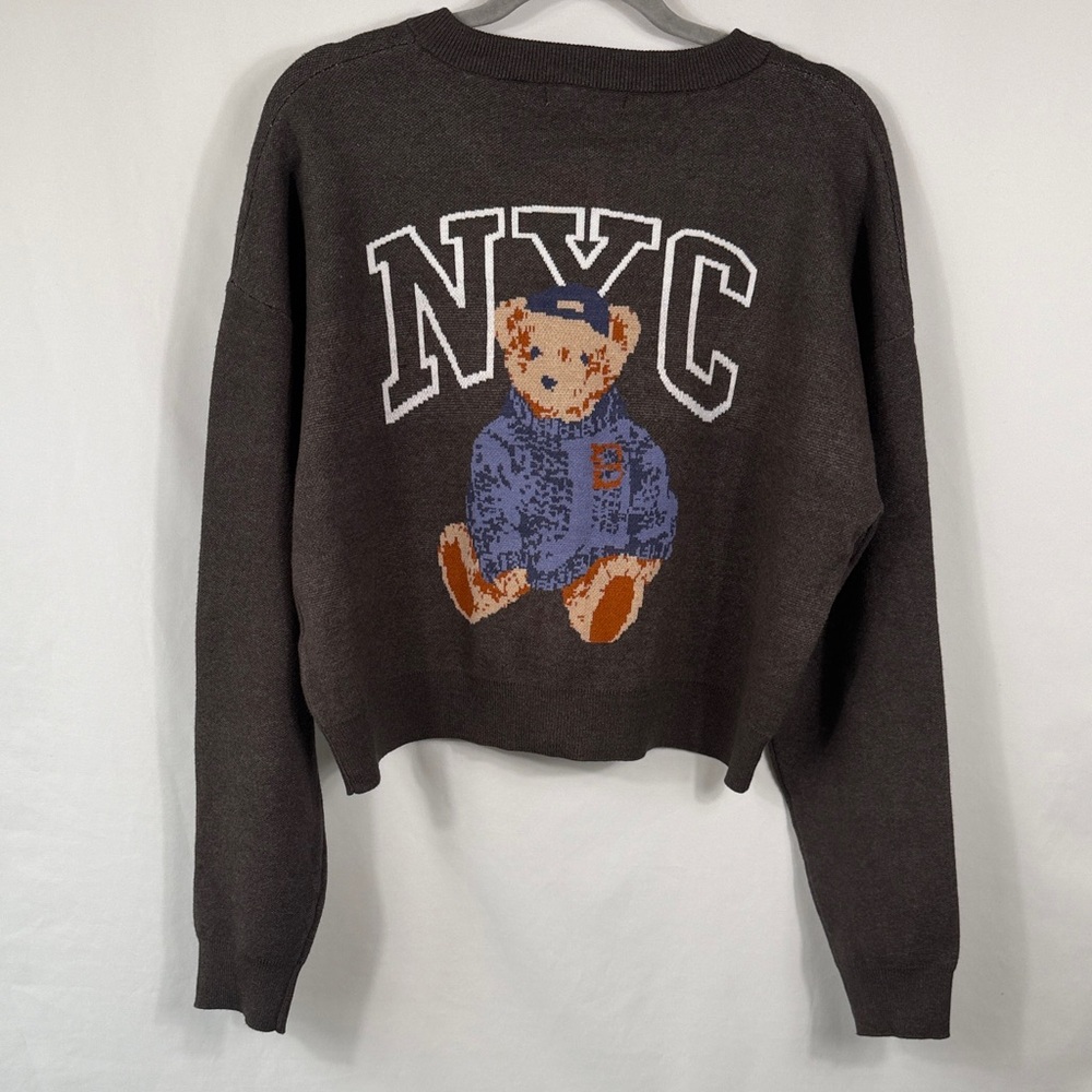 Grayson Threads NWT Dark Grey ButtonUp Cardigan NYC & Teddy Bear Womens Size XL